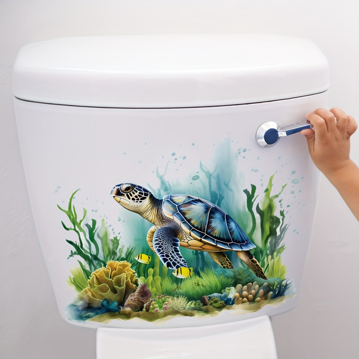 TEMU 1pc World Turtle Water Grass Toilet Stickers, Bathroom Home Decor Wall Sticker, Restroom Renovation Removable Stickers, Self-adhesive Decal,