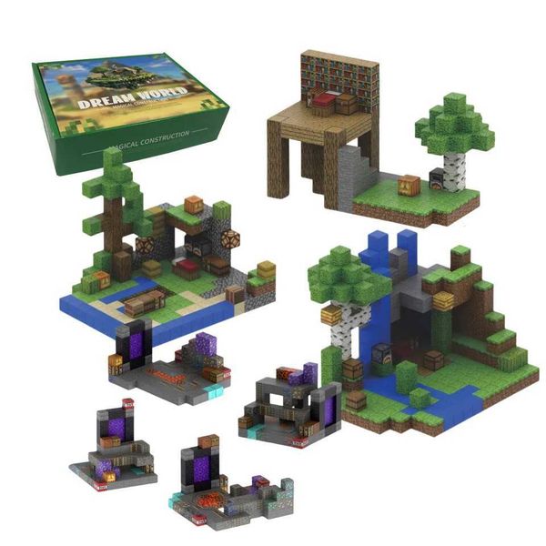 Creative building block magnetic world cube magnet set suitable for children aged 3+ puzzle DIY street view model childrens sensor toy X2412