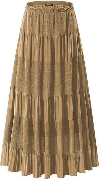 NASHALYLY Women&#039;s Chiffon Elastic High Waist Pleated A-Line Flared Maxi Skirts