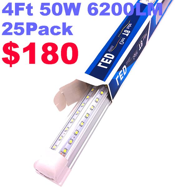 V Shape LED Tube Light 4FT T8 Bulbs 50W Cold White 6200LM 6000K Super Bright 4feet led Shops Lighting AC85-277V Clear Cover crestech168