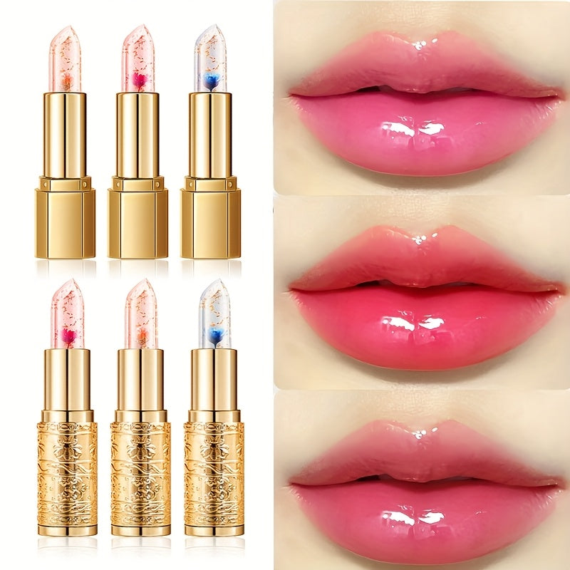 TEMU Pack Of 6 Jelly Flower Lipstick, Color Changing Lip Balm, Lipstick, Tinted Lip Balm, Magic Temperature Color Change Lip Gloss