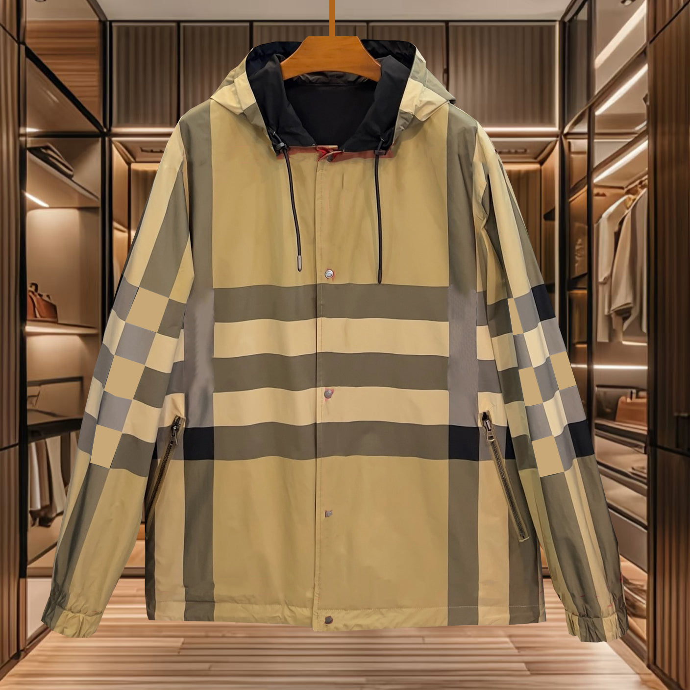 high quality designer mens outerwear mens jacket outerwear mens clothing outdoor casual fashion doublesided checkered hooded jacket long sleeved top