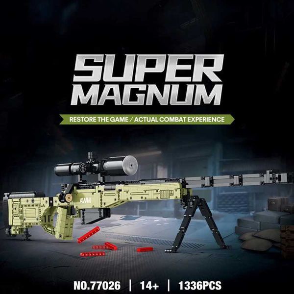 Blocks 1336PCS AWM Sniper Rifle Model Building Blocks Military Weapon Super Magnum With Scope Bricks Toys Set Childrens Christmas GiftY24110