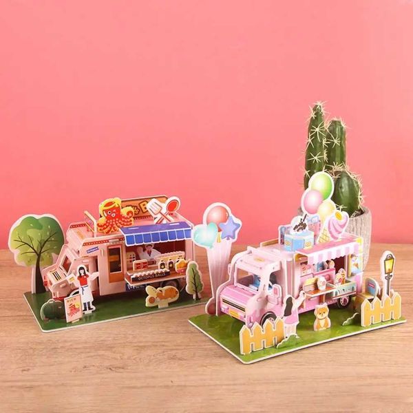 Ice CREAM Shop DIY Puzzle Dollhouse Room Cardboard Pretend Play Takoyaki Shop Paper Model Doll House 3D Cafe Puzzle RoomM240731