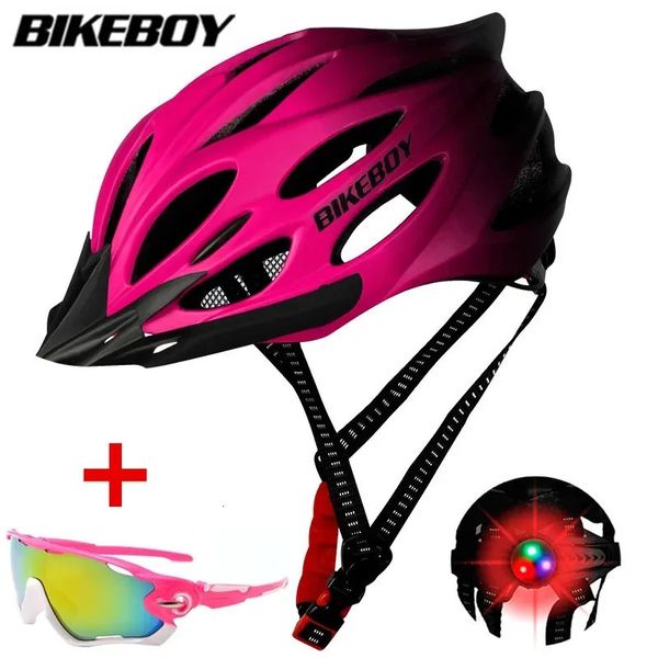 BIKEBOY Cycling Bicycle Helmet Ultralight Intergrallymolded Mountain Road Breathable Bike Safety Helmets with Taillight 240711