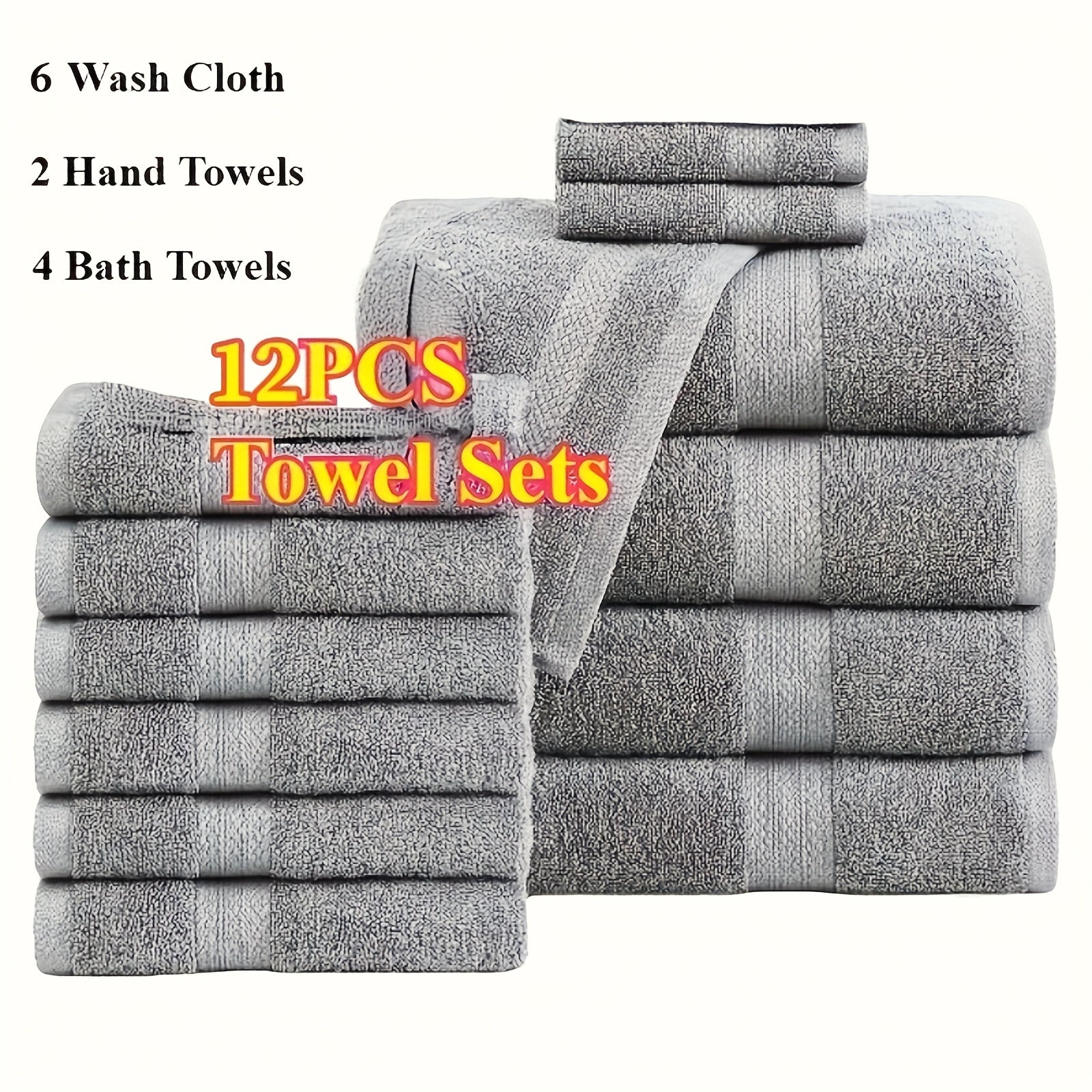 TEMU 24-12pcs Oversized Bath Towel Set With Upgraded &durability (8-4 Bath Towels, 4-2 Hand Towels 12-6 Washcloth), Absorbent Bathroom Set, Soft