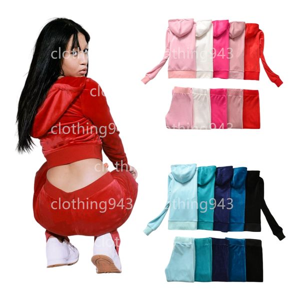 Juicy Velvet Outfit Tracksuit Women Jackets Womens Rhinestones Pattern Long Sleeve Autumn Sporting Wear Slim Casual Hooded Collar Jogging Sp