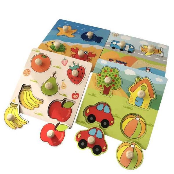 Montessori Baby Wooden Toys 1 2 3 Anos Crianças Grab Hand Board Puzzle Game Criança Fine Motor Habilidades Toys educacionais para KidsC25012