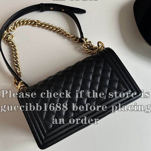 12A Definite Mirror Quality Designer Small Medium Boy Bag Womens Classic Flap Quilted Purse Luxurys Genuine Leather Handbags Black Caviar La