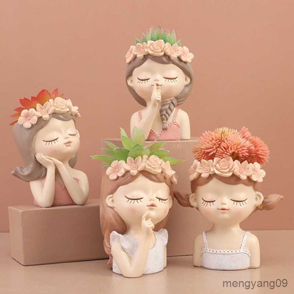 Planters Pots Resin Flower Pots Cartoon Flower Girl Succulents Plant Pot Garden Cactus Planter Indoor Outdoor Plant Containers Flowerpot R23