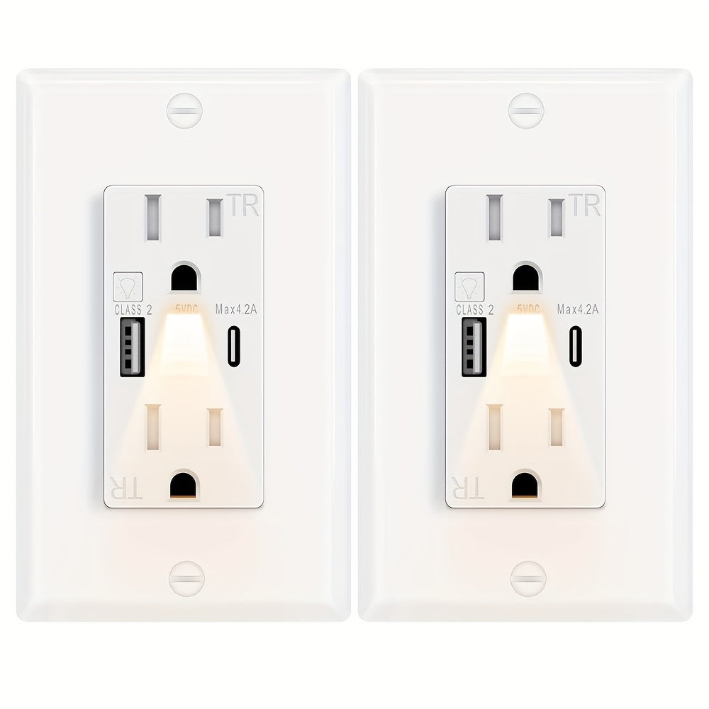TEMU 2-10 Pcs, Usb C Outlet With Night Light (manual), 15a 125v High Speed Night Light Wall Outlet 4.2a Usb A-c Ports Electrical Outlet