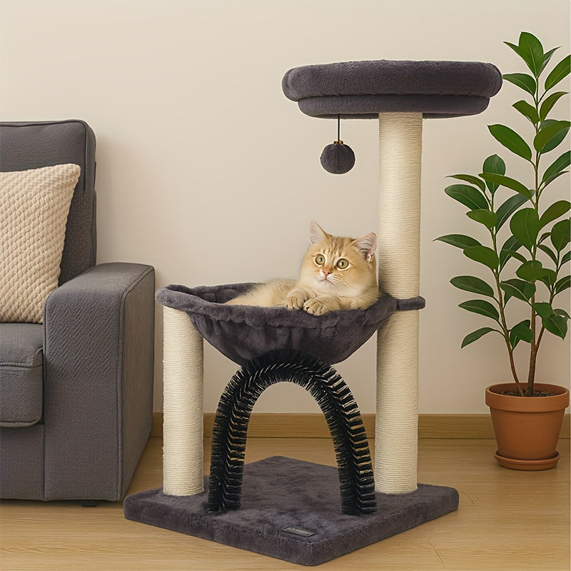 TEMU Fluffydream 27.8" Multi-level Cat Tree Tower For Indoor Cats & Kittens - Creamy Gray Cat Furniture With Scratching Posts, Plush Basket & Perch,