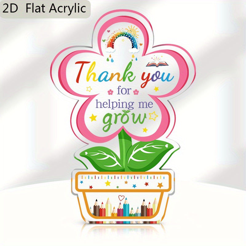 TEMU 2d Flat, 1pc Acrylic Teacher Appreciation Plaque - Thank You For Helping Me Grow Desktop Sign With Rainbow & Book Design, No Electricity Needed,
