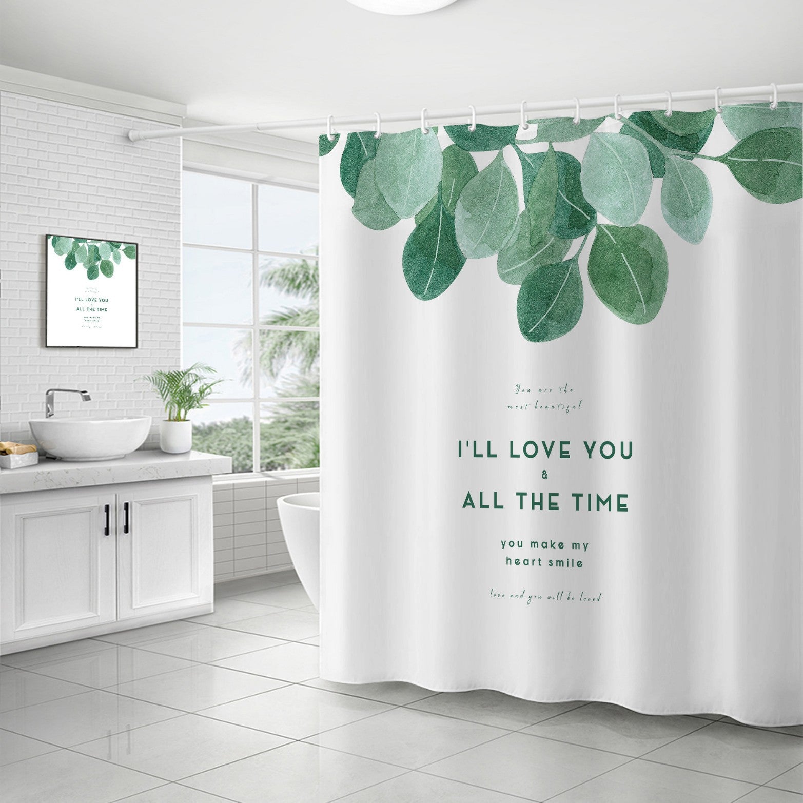 YL-37125 digital shower curtain cross-border plant flower waterproof polyester bathroom four-piece set dry and wet separation moisture-proof