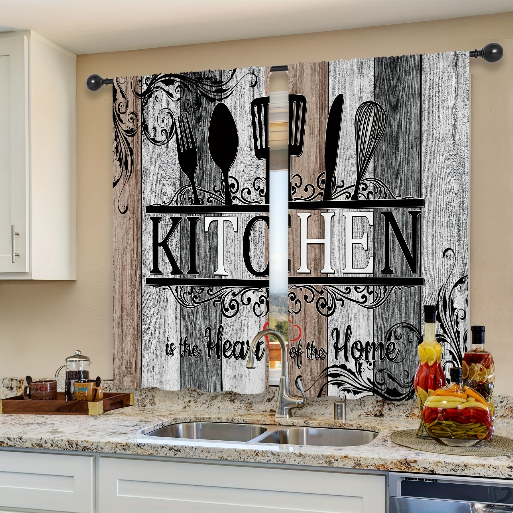 TEMU 2pcs Vintage Rustic Kitchen Window Curtains Kitchen Curtains Living Room Curtains For Living Room Windows Bedroom Windows Blackout Curtains