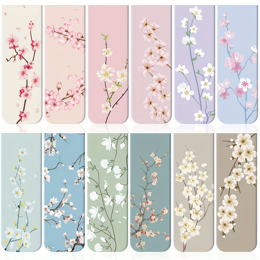 TEMU 12pcs Floral Magnetic Bookmarks - Assorted Flower Designs, Strong Magnet Page Clips For Books And Planners, Paper Book Markers Set For Readers