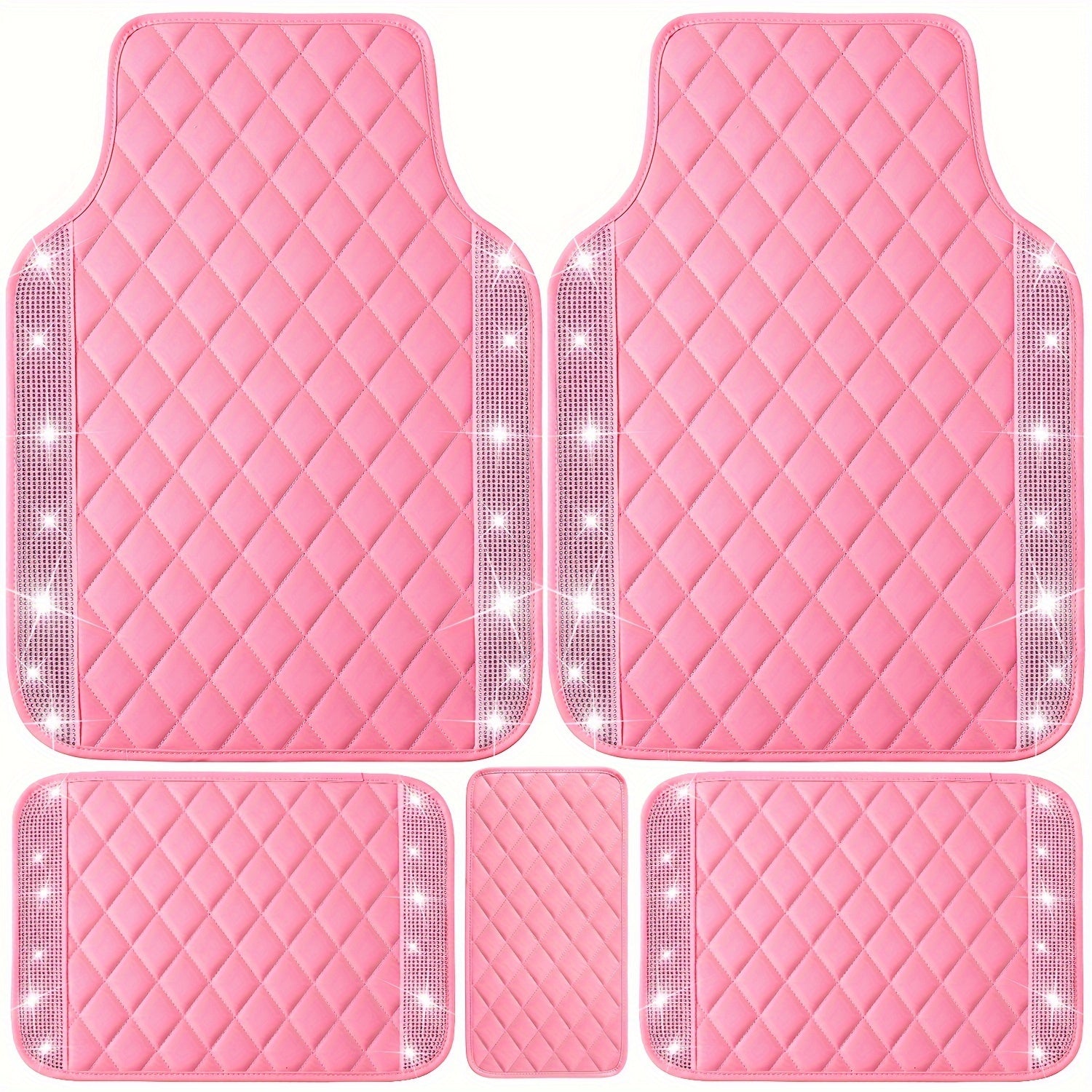 TEMU Bling Car Mats Shining Diamond Floor Mats Crystal Sparkly Glitter Carpet Anti-slip Waterproof Pad Universal Fit Automotive Suv, Sedan, Van, 5pcs
