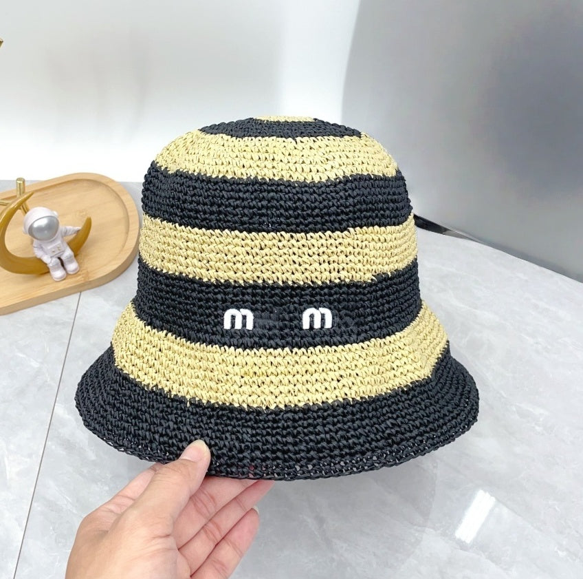 stripe Hand-knitting hat designer bucket hat letter simple sun hat beach hat weave hats designers women designer hat for women prevent sun protectio