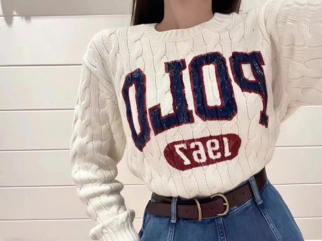 Round Neck Knitting Knitted Sweater Shirt Designer Autumn Winter Top Size SML for Women