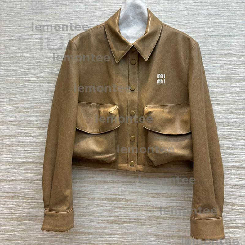 Women&#039;s Jackets designer Designers Leather Jacket Woman Coats Luxury Tops Flip Collar Double Pockets Short Womens Outwear Autumn Coat UI04