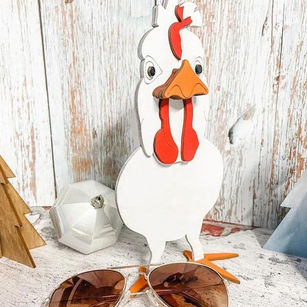 Decorative Plates 20cm Creative Wooden Rooster Statue With Glasses Office Table Household Rack Goods Decoration Wholesale C7S9