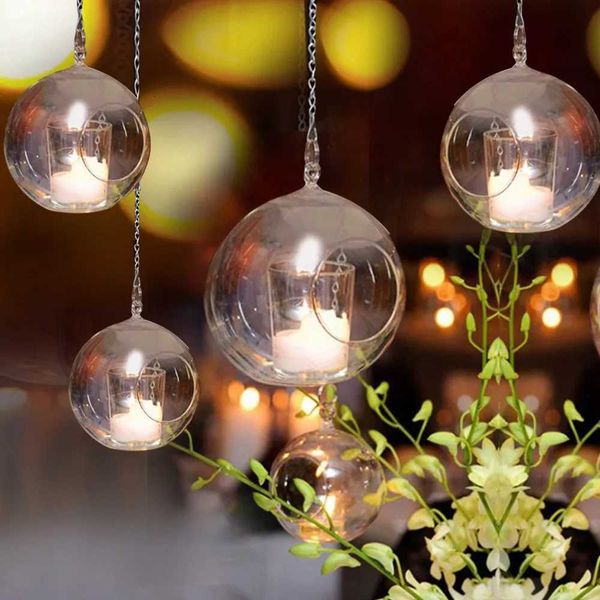 8-12cm Glass Holder Hanging Tealight 6-8-10-12cm Globes Terrarium Wedding Candle Candlestick Vase Home Bar Decor Y240823