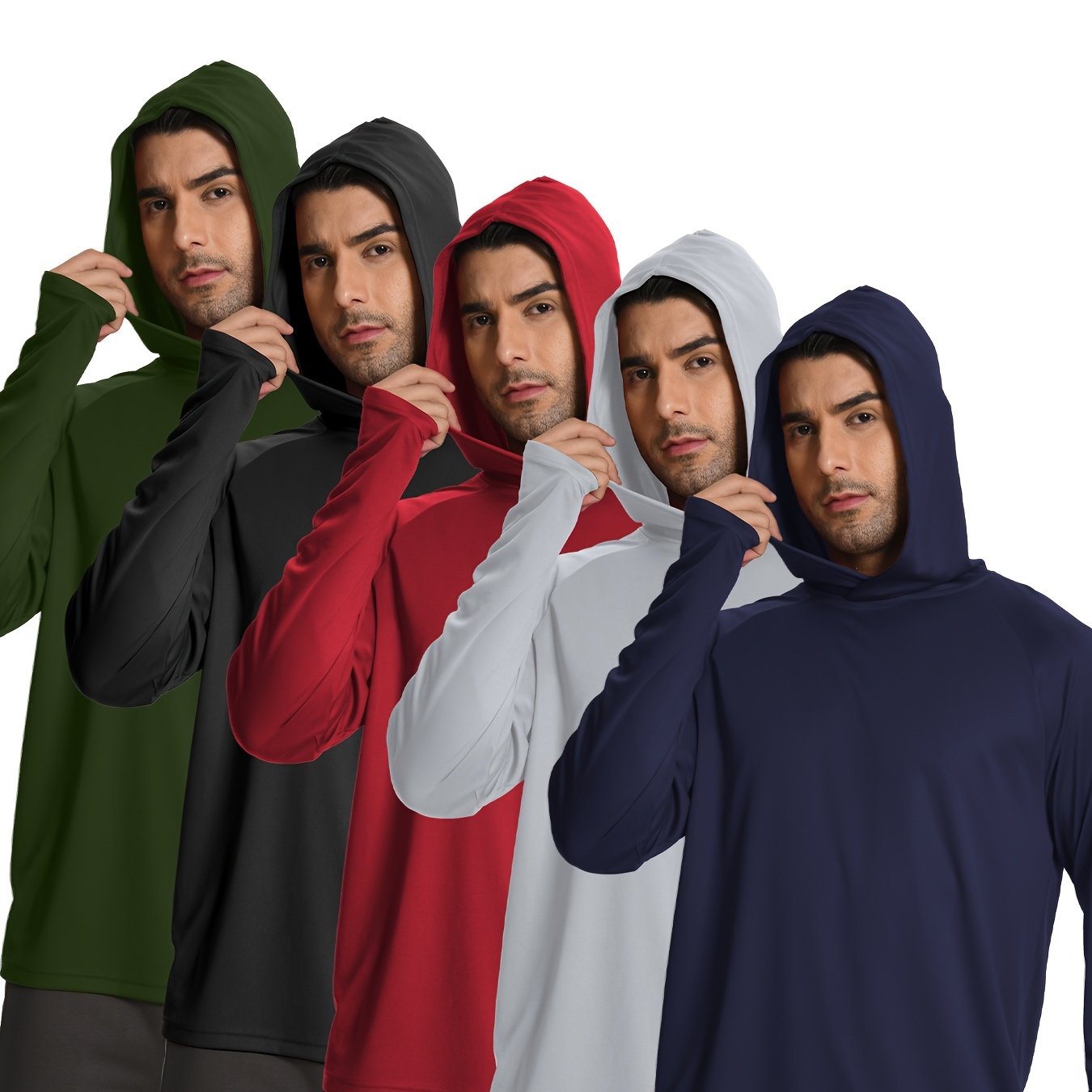 TEMU Telaleo 5 Pack Men's Athletic Hoodies Long Sleeve Fishing Shirts For Men Sun Protection Shirts Lightweight Rash Guards