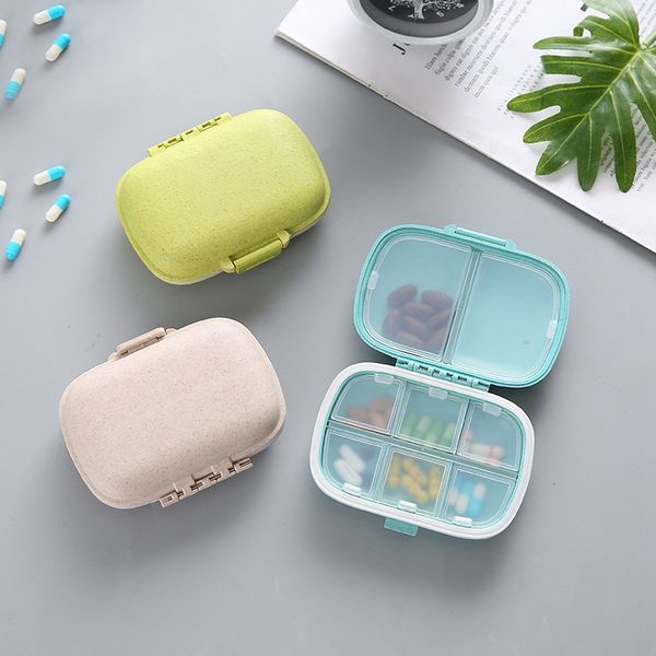 8 Grids Pill Box Tablets Organizer Container Seal Ring Wheat Straw Medicine Storage Pocket Case Holder Moisture Proof Pills Vitamin Cases Mi
