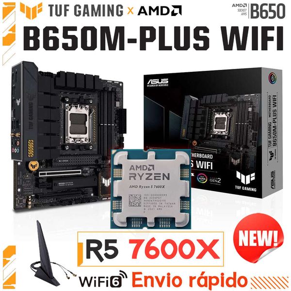 AM5 Ryzen Kit R5 7600X Processor Asus TUF GAMING B650M-PLUS WIFI DDR5 AMD B650 Motherboard Combo DDR5 Memory M.2 PCle5.0 New