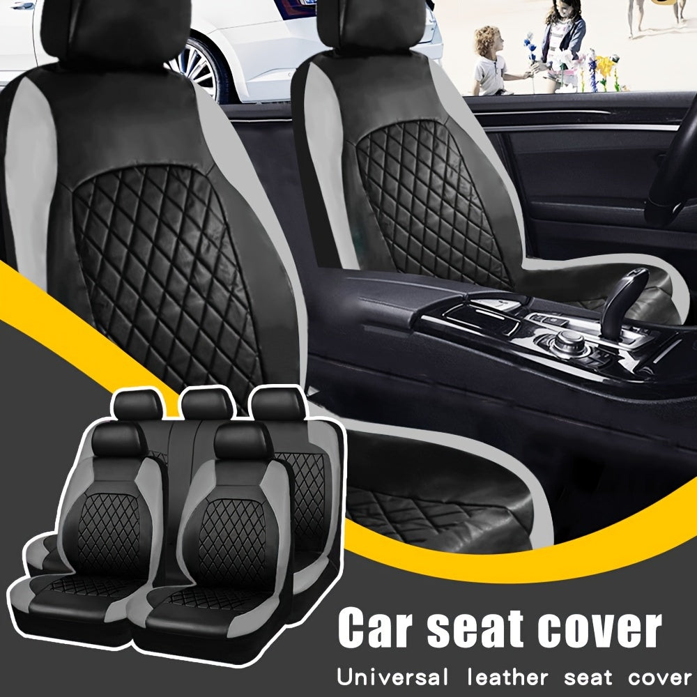 TEMU Car Seat Covers Full Set, 5 Seats Universal Seat Covers For Sedan, Waterproof Pu Leather Auto Seat Protectors, Front And Rear Seat Protectors,
