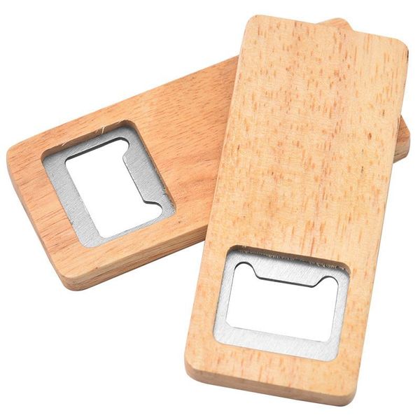200pcs Wood Beer Bottle Opener Stainless Steel With Square Wooden Handle Openers Bar Kitchen Accessories Party Gift