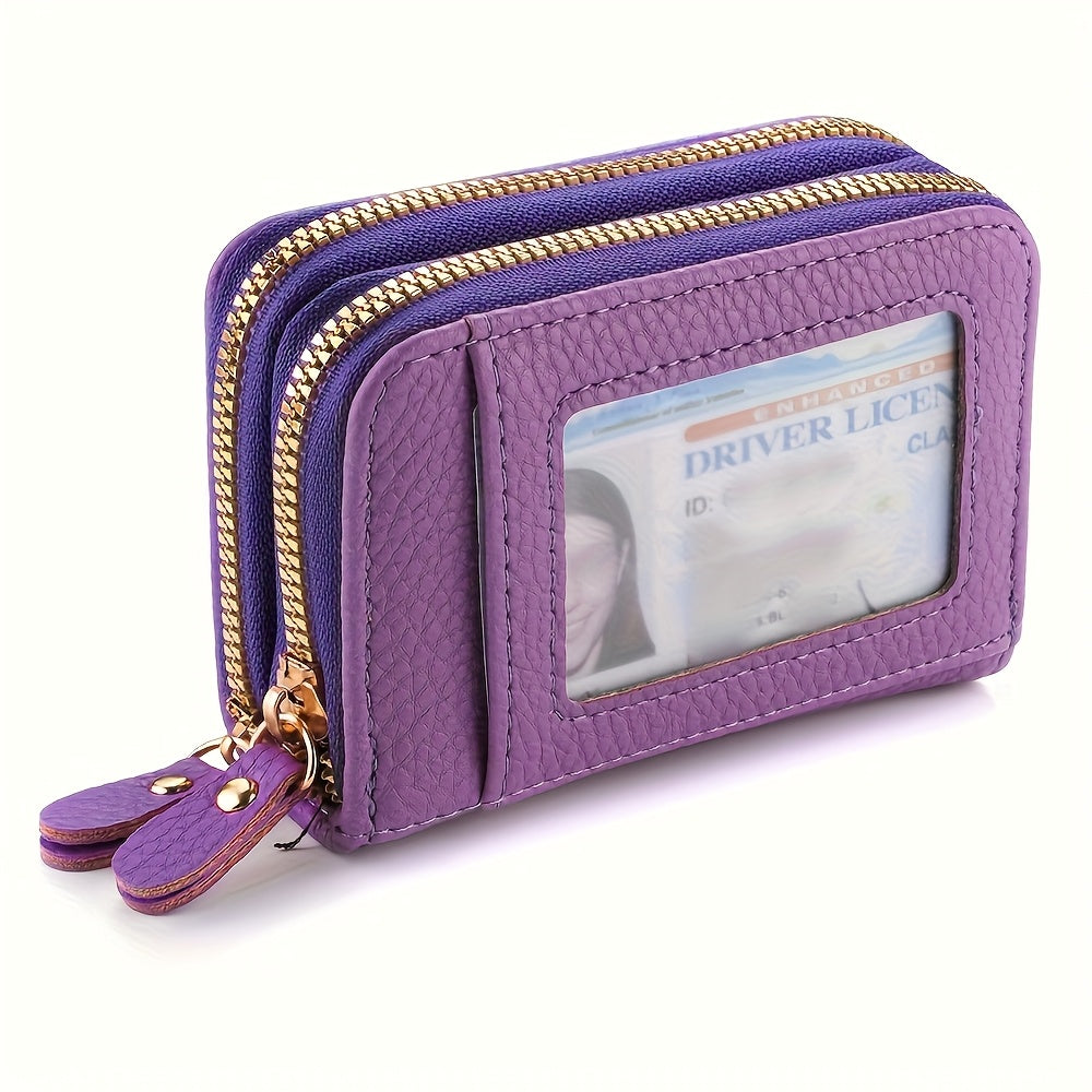 TEMU Deabolar Compact Dual Zipper Wallet With Window – Large Capacity Credit Card Holder For , Coin Purse In Black, Purple, Or Pink, Lightweight &