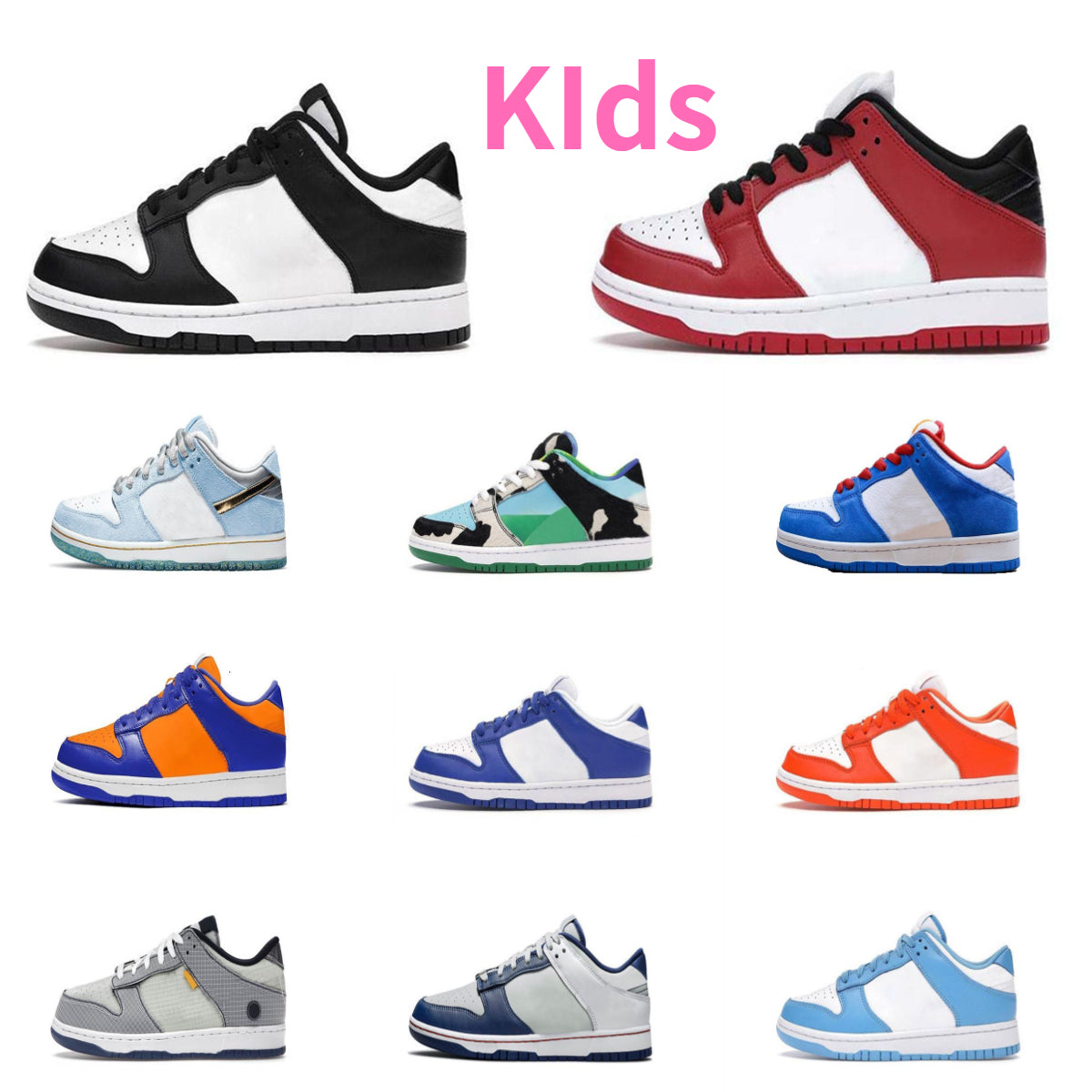 Designer Low Kids Casual Shoes Girls Boys Sports Baby Trainers CHUNKY Black White UNC Sean Cliver Bred Jogging Tennis Chicago Kentucky Camo Outdoor