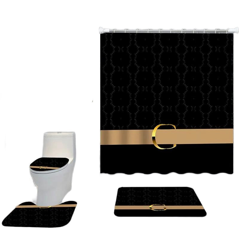 Hotel Bathroom Non Slip Mats Anti Peeping Shower Curtains Fashion Letter Printed Bathroom Four Piece Set