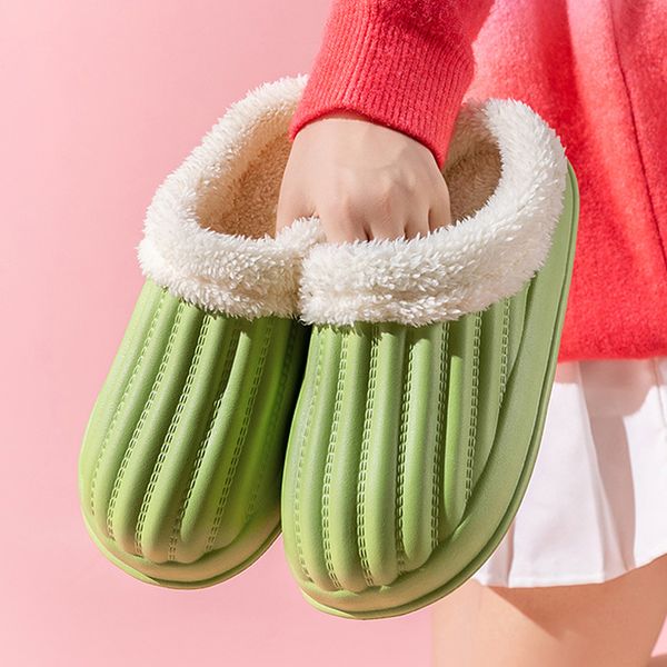 2023 New Waterproof Winter Slippers Women Men Home Floor Shoes Soft EVA Warm Plush Couples Garden Kitchen Working Slipper