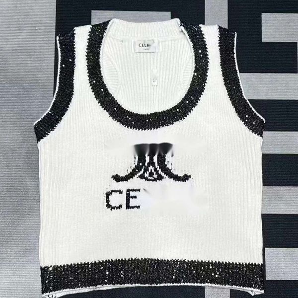Celinnes Designer Vest Fashion Sleeveless Womens Tanks Camis Triumphal Arch Letter Jacquard Knitted Round Neck Spring-Summer New Simple Top