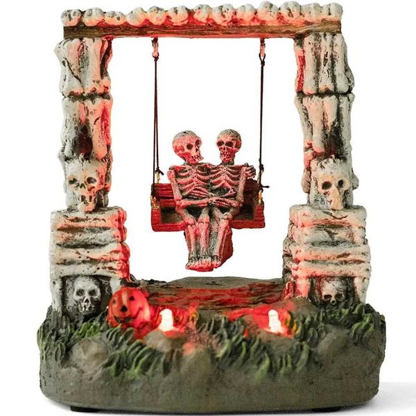 Halloween Decorations Swinging Skeleton Figure LED Lights Village Accessories Moves Back and Forth Holiday Ornaments Gifts Y240801