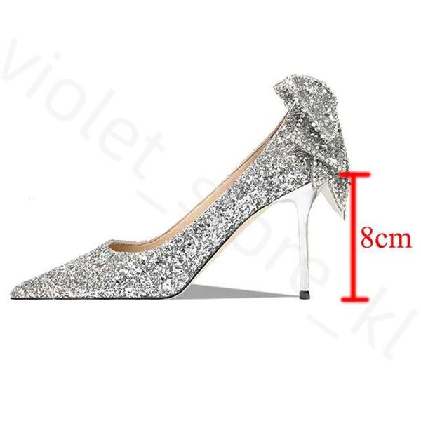 Rimocy Bing Sequins Women&#039;s Pumps Silver Shiny Bowknot Thin Heels Wedding Party Shoes Woman Pointed Toe Slip-On High Heel Shoes 692