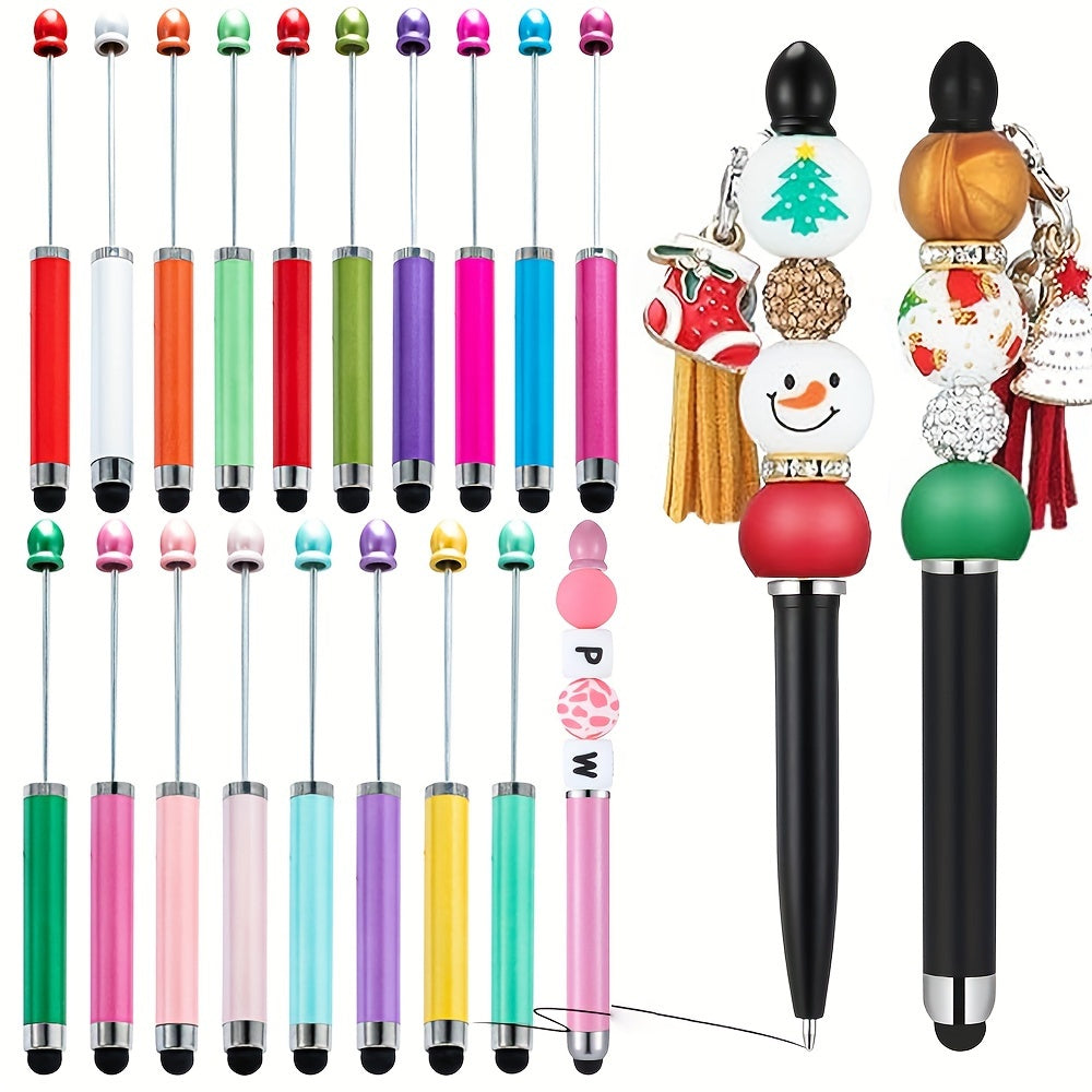 TEMU 20pcs Multicolor Plastic Stylus Beadable Pens 2 In 1 Stylus Bead Pen Black Ink With Stylus Tip For Diy Christmas Making Gift Office School