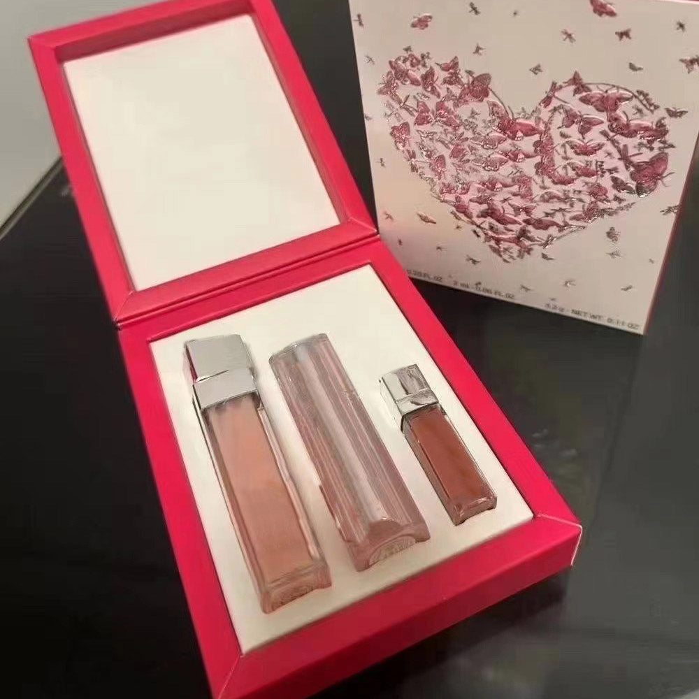 New Version Top Quality Pink Lip Care 3pcs-set Color Change Lipstick 001 Lip Plumping Gloss 001 Pink Packing Moisturizing Lip Balm Hydrating Lips Sk