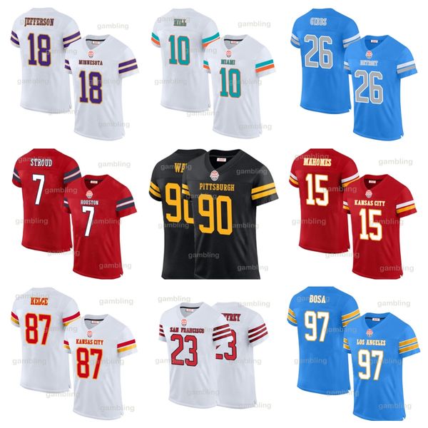 Custom Football Jerseys All Stitched 15 Mahomes 87 Kelce Tagovailoa 97 Idan 1 Stefon Men-Youth Hot Sale