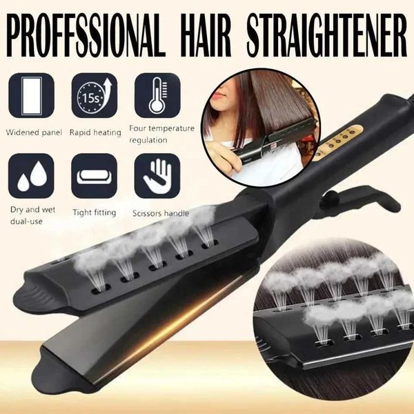 Hair Curlers Straighteners Wide plate ion flat iron straightener gray high-tech professional steam adjustable temperature in 4 levels H25011