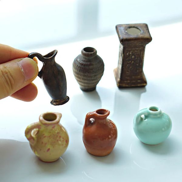 3 Pcs Vintage Vase Dollhouse Mini Roman Colorful Vase Arrangement Toy Vase Vintage Home Decor Chinese Style Ceramic Vase 240819