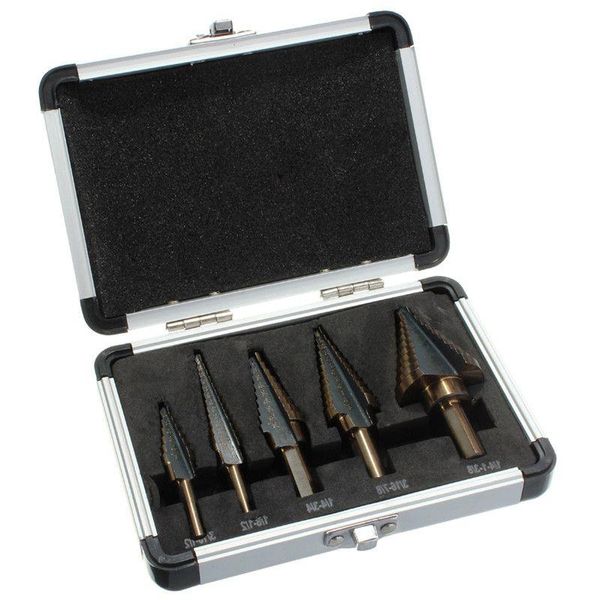 Freeshipping 5Pcs-lot Step Drill Bit Set Hss Cobalt Multiple Hole 50 Sizes SAE Step Drills Metal Drilling Woodworking Tools Mbjaw