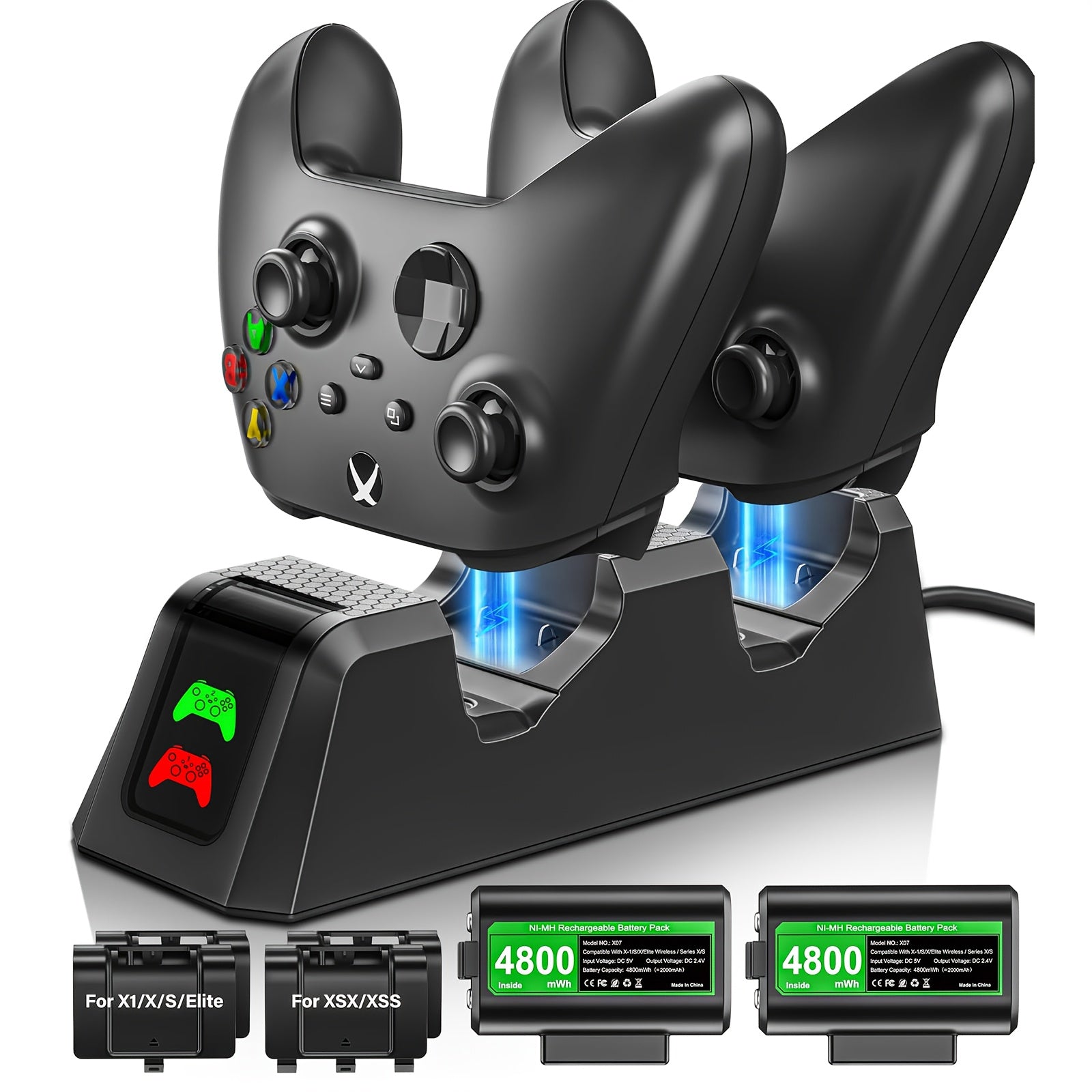 TEMU Charger Station With 2pcs 4800mwh Rechargeable Battery For |s- -- Controller, Charging Dock With 4pcs Covers