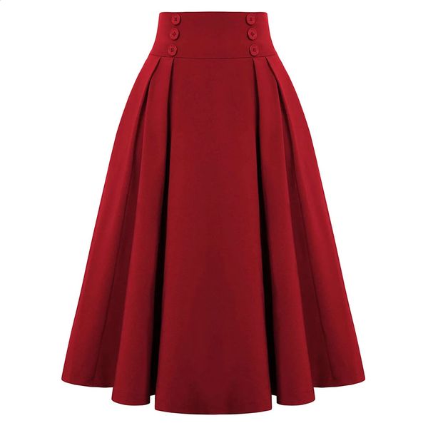 Women Autumn And Winter Casual Pleated Skirts Solid Color High Waisted Double Breasted Button Vintage A Line Half Dress 250110