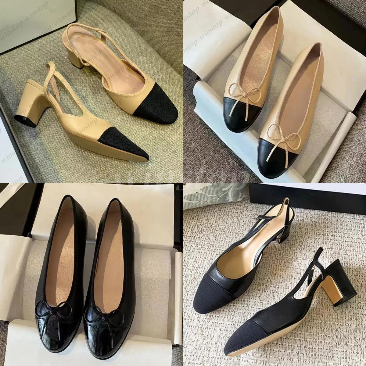Ballet Flats Designer Slingback Sandals High Heels Paris Brand Women Dress Shoes Black Quilted Genuine Leather Slip on Ballerina Luxury Round Toe La