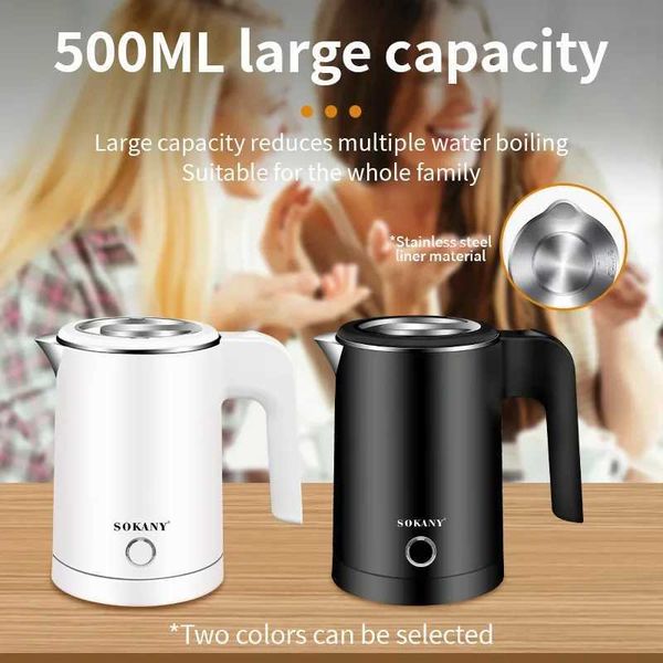 Small electric stainless steel kettle for boiling water 0.5L travel mini hot water boiler heater double wall portable teapot Y240924