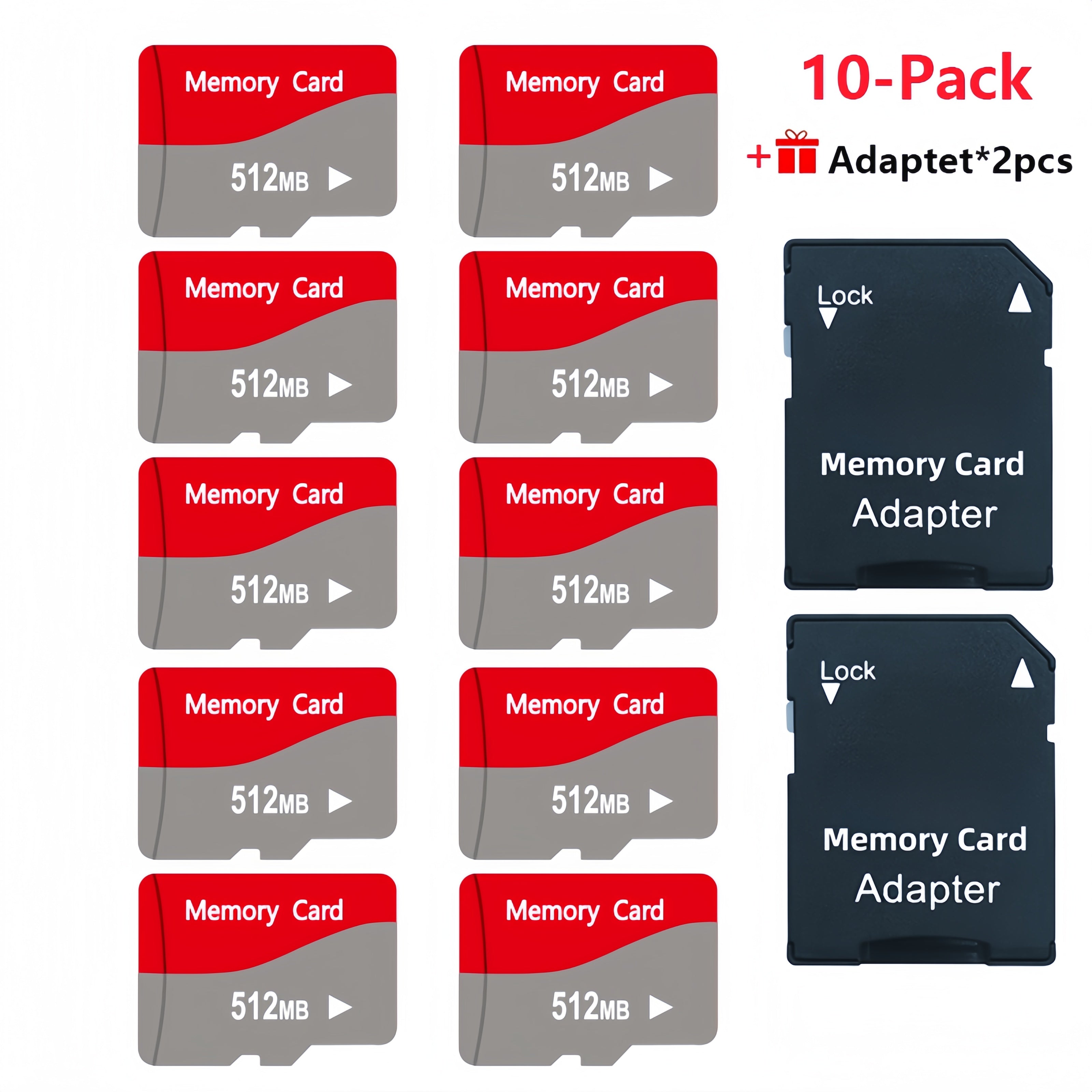 TEMU [10-pack]tf Cards 128mb-256mb-512mb Flash Memory Cards Transfer For Tablets, Smartphones, Dash Cameras, Cameras Includes 2 Adapters
