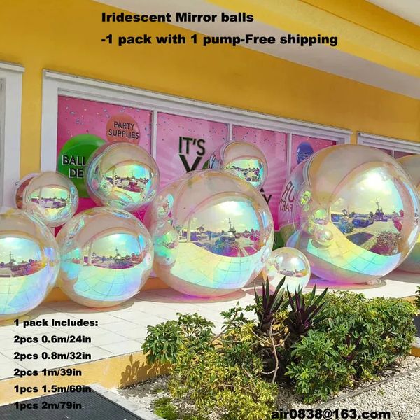 wholesale Iridescent Inflatable Mirror Ball Set Reusable Mirror Sphere Rainbow Big Shinny Bubble Balloons Hanging Party Decoration